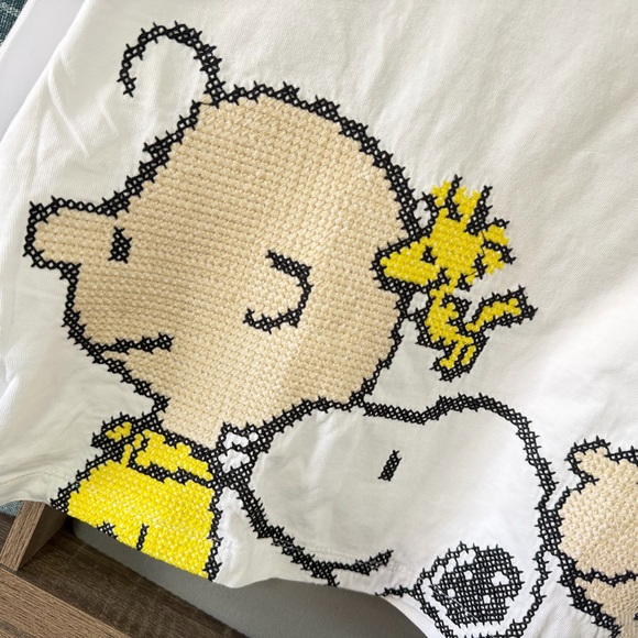 ZARA PEANUTS shirt size small women’s cross stitch embroidery snoopy / punto d + - Picture 4 of 12